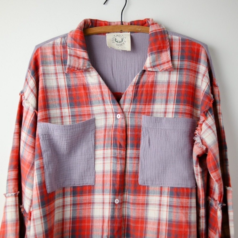 Fantastic Fawn Patchwork Flannel Plaid Shirt Womens L Indie Grunge Cottage Boho - Picture 4 of 9